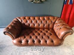 823. Tetrad Oskar Tan Brown MIDI Leather 3 Seater Chesterfield Sofa