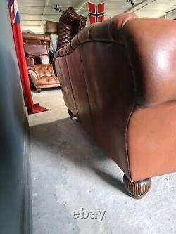 823. Tetrad Oskar Tan Brown MIDI Leather 3 Seater Chesterfield Sofa