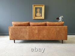 826. 3 Seater Tan Sofa Barker & Stonehouse Leather MID Century Style