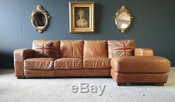 88. Vintage Tan Seater Leather Club Corner Sofa DELIVERY AVAILABLE