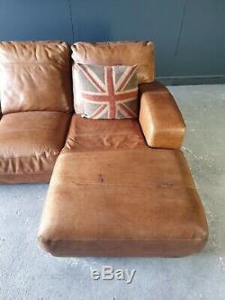 88. Vintage Tan Seater Leather Club Corner Sofa DELIVERY AVAILABLE