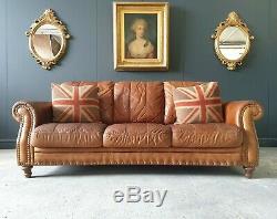 903. Chesterfield Leather Vintage 3 Seater Club Tan Brown Sofa DELIVERY AV