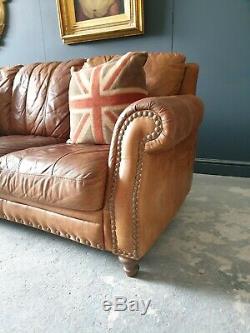 903. Chesterfield Leather Vintage 3 Seater Club Tan Brown Sofa DELIVERY AV