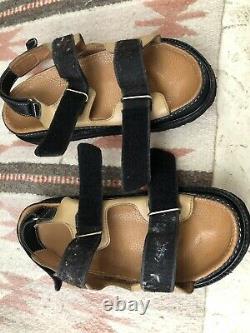90s Chanel Vintage Dad Leather Sandals- Tan Black