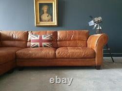 910. Vintage Tan 4 Seater Leather Club Corner Sofa DELIVERY AVAILABLE