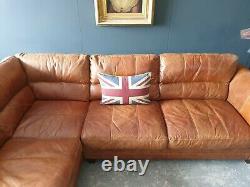 910. Vintage Tan 4 Seater Leather Club Corner Sofa DELIVERY AVAILABLE