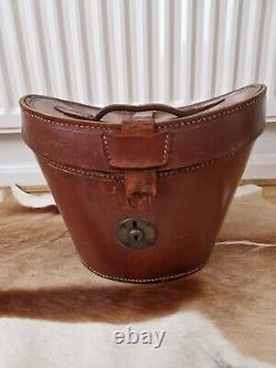 ANTIQUE TAN QUALITY VINTAGE LEATHER BUCKET TOP HAT BOX / CARRY CASE C Late 1800