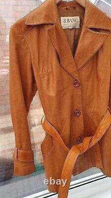 A. C. BANG Vintage 70's/80's Women's Soft Tan Leather Belted Midlength Jacket 38