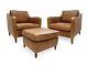 A Pair Of Vintage Leather Arm Chairs And footstool Genuine Vintage Tan Leather