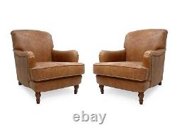A Pair Of Vintage Leather Armchairs In Genuine Vintage Tan Leather The Howard