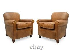 A Pair Of Vintage Leather Club Arm Chair In Genuine Tan Leather Sir Walter