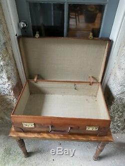 A Pair of Vintage Tan Leather Suitcase by Drews