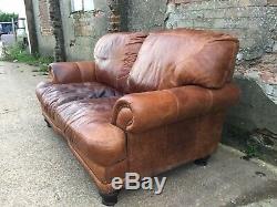 Aged Tan Leather Vintage Style Chesterfield 2 Seater Sofa
