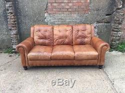 Aged Tan Leather Vintage Style Chesterfield 3 Seater Sofa