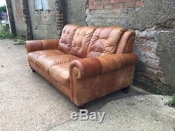 Aged Tan Leather Vintage Style Chesterfield 3 Seater Sofa