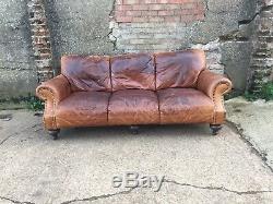 Aged Tan Leather Vintage Style Chesterfield 3 Seater Sofa #1