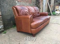 Aged Tan Leather Vintage Style Chesterfield 3 Seater Sofa #2