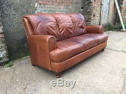 Aged Tan Leather Vintage Style Chesterfield 3 Seater Sofa #2