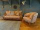 Alexander James 2str sofa chair tan brown leather chenille wool velvet vintage