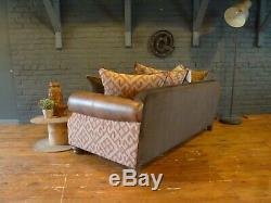 Alexander James 2str sofa chair tan brown leather chenille wool velvet vintage