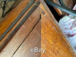 Antique Vintage Victorian Tan Leather Top Twin Pedestal Writing Desk
