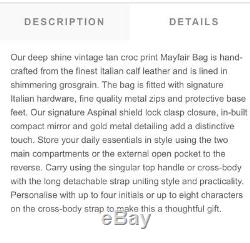 Aspinal of London Ladies Leather The Mayfair Bag in Vintage Tan Croc. RRP £595