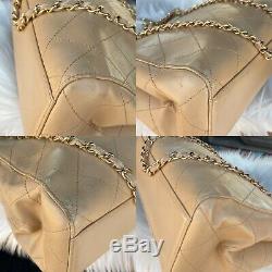 Auth CHANEL Quilted CC Chain Shoulder Tote Bag Tan Lambskin Leather VTG 5987877
