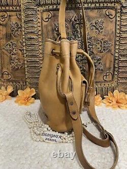 AuthenticDOONEY BOURKE Vintage Tan Leather Brass Tassel Drawstring Bucket USA