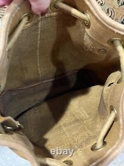 AuthenticDOONEY BOURKE Vintage Tan Leather Brass Tassel Drawstring Bucket USA