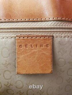 Authentic CELINE C Macadam Pattern Shoulder Bag Leather Beige Tan Vintage