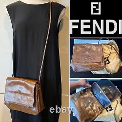Authentic FENDI Roma Vintage Tan Logo & Self-Stripe Leather Handbag, Crossbody