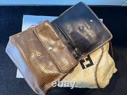 Authentic FENDI Roma Vintage Tan Logo & Self-Stripe Leather Handbag, Crossbody