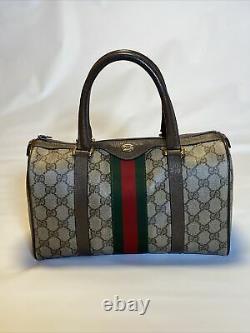 Authentic Gucci Boston Bag GG Accessory Collection Vintage Tan Brown Green Red