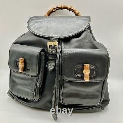Authentic Gucci Vintage Black Leather Bamboo Backpack Bag