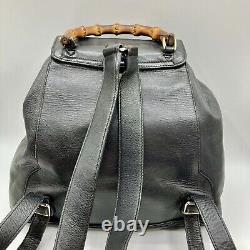 Authentic Gucci Vintage Black Leather Bamboo Backpack Bag