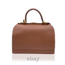 Authentic Hermes Vintage Tan Leather Sac Mallette Satchel Bag with Studs