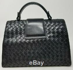 Authentic Vintage Bottega Veneta Woven Intrecciato Black Leather Hand Bag