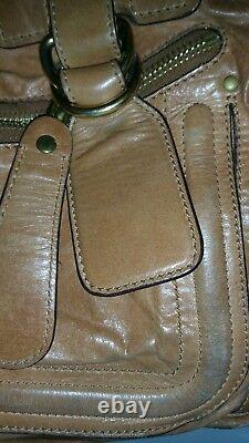 Authentic Vintage Chloe Tan Leather Bay Satchel Handbag Large Purse Brown