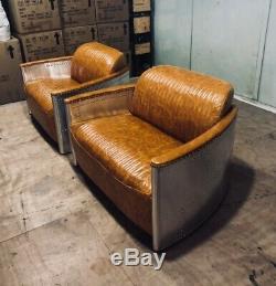 Aviator 2 Seater Sofa Industrial Vintage Tan Brown REAL Full Top Grain Leather