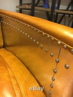 Aviator 2 Seater Sofa Industrial Vintage Tan Brown REAL Leather UK Seller/Stock