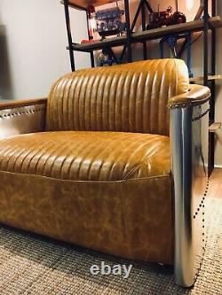 Aviator 2 Seater Sofa Tan Brown REAL Top Grain Vintage Leather Made To Order