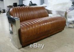 Aviator Aviation Aluminium 2 Seater Sofa Home Industrial Vintage Tan Leather