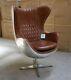 Aviator Aviation Aluminium Swivel Egg Chair Vintage Tan Leather Arne Jacobsen