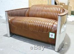 Aviator Aviation Pilot 2 Seater Sofa Home Industrial Vintage Tan Leather