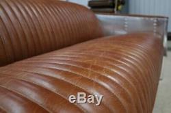 Aviator Aviation Pilot Sofa Office Home Retro Industrial Vintage Tan Leather