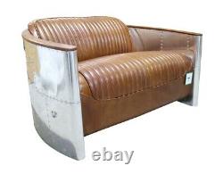 Aviator Original Vintage Pilot 2 Seater Sofa Distressed Tan Real Leather