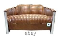 Aviator Pilot 2 Seater Sofa Vintage Tan Distressed Leather