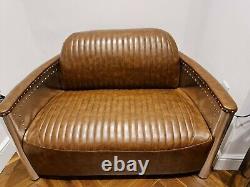 Aviator Pilot 2 Seater Sofa Vintage Tan Distressed Leather