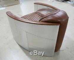 Aviator Pilot Rocket Tub Club Chair Industrial Aluminium Vintage Tan Leather