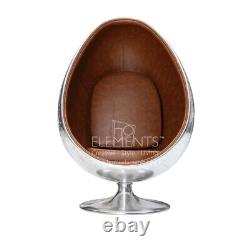 Aviator Swivel Egg Pod Chair Vintage Tan Brown PU Leather In Stock FREE Delivery